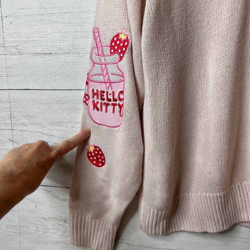 Hello Kitty Sweater Womens Size Small Pink Strawberry Milk Skimmer Cardigan - Picture 12 of 16